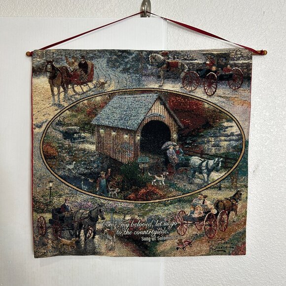 Thomas Kinkade Wall Hanging Tapestry Country Memories Song of Solomon Horses Rod - Picture 2 of 11
